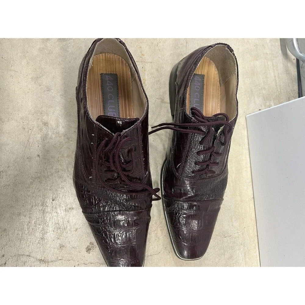 440 Club Mens Dress Shoes Size 8M Burgundy Faux Croc Lace Up Cap Toe